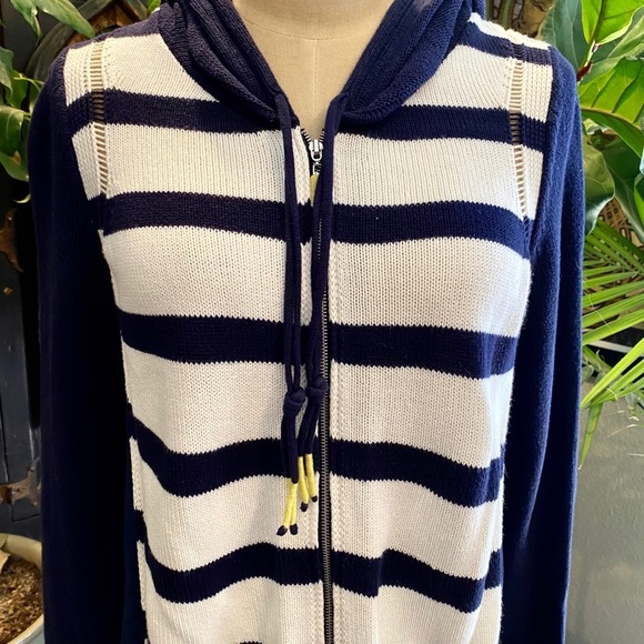 Anthropologie navy stripe hoodie zip sweater - Picture 2 of 9